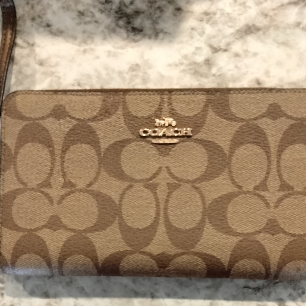 Coach Ladies Zip Around Wallet Wrist Strap Beige